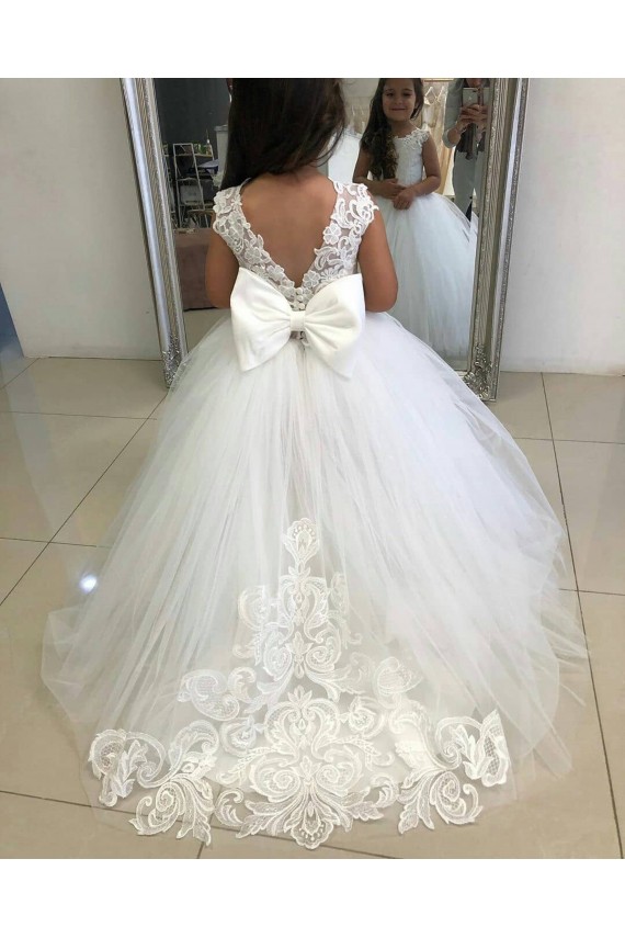 Discount Ivory Ball Gown Chapel Train Sleeveless Flower Girl Dress UK