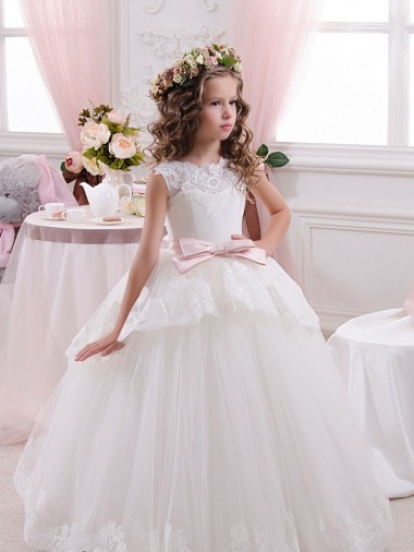Discount Ivory Ball Gown Sweetheart V-Back Sleeveless Flower Girl Dress UK