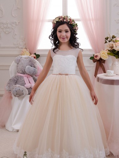 Discount Ivory & Champagne Ball Gown Sweetheart Floor Length Sleeveless Flower Girl Dress UK
